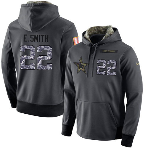 NFL Men's Nike Dallas Cowboys #22 Emmitt Smith Stitched Black Anthracite Salute to Service Player Performance Hoodie - Click Image to Close